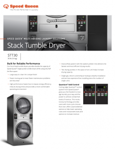 Speed Queen® Multi-Housing Laundry Solutions Stack Tumble Dryer 30lb Specsheet