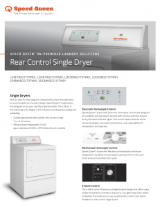 Speed Queen® On-Premises Laundry Solutions Rear Control Single Dryer Specsheet