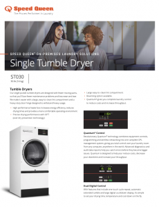 Speed Queen® On-Premises Laundry Solutions Single Tumble Dryer 35lb Specsheet
