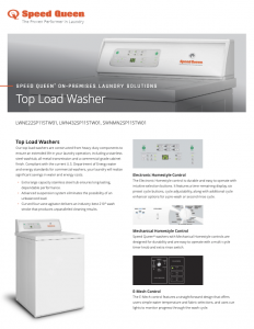 Speed Queen® On-Premises Laundry Solutions Top Load Washer Specsheet