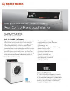 Quantum® Gold Pro Rear Control Front Load Washer Spec Sheet Cover