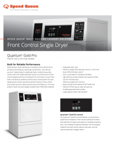 Multi-Housing Laundry Solutions Front Control Quantum® Gold Pro Single Dryer Spec Sheet Cover