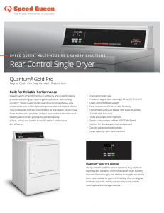 Multi-Housing Laundry Solutions Rear Control Quantum® Gold Pro Single Dryer Spec Sheet Cover