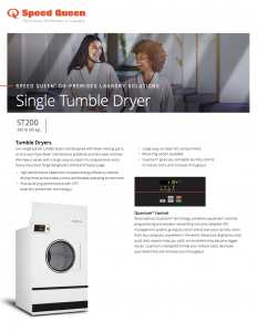 Commercial Laundry Solutions Single Tumble Dryer 200lb Spec Sheet Cover